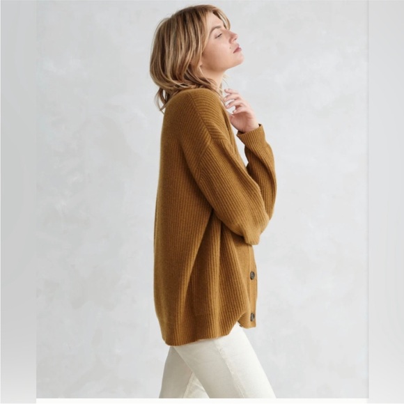 Jenni Kayne Cashmere V Neck Tan Cardigan Sweater relaxed fit over size sweater - Picture 3 of 10